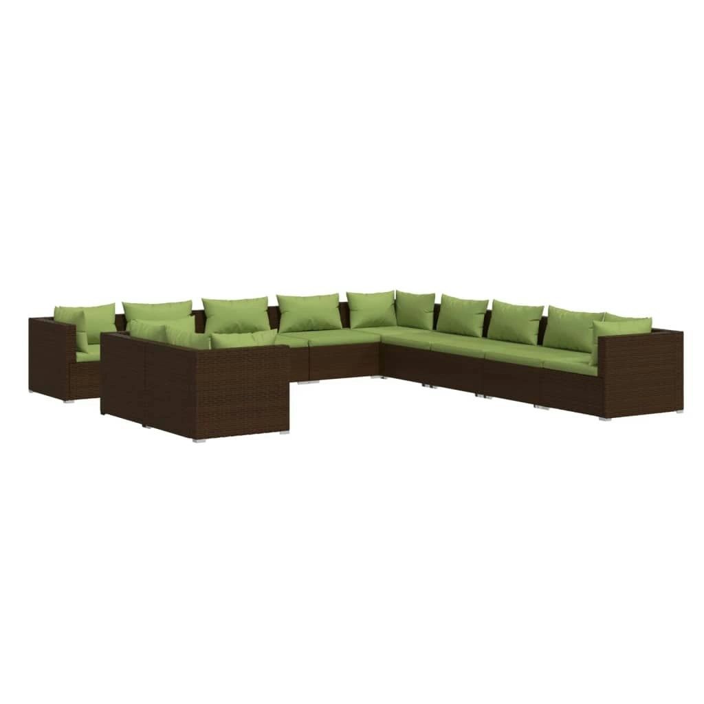 11 Piece Garden Lounge Set with Cushions Brown Poly Rattan 3102532