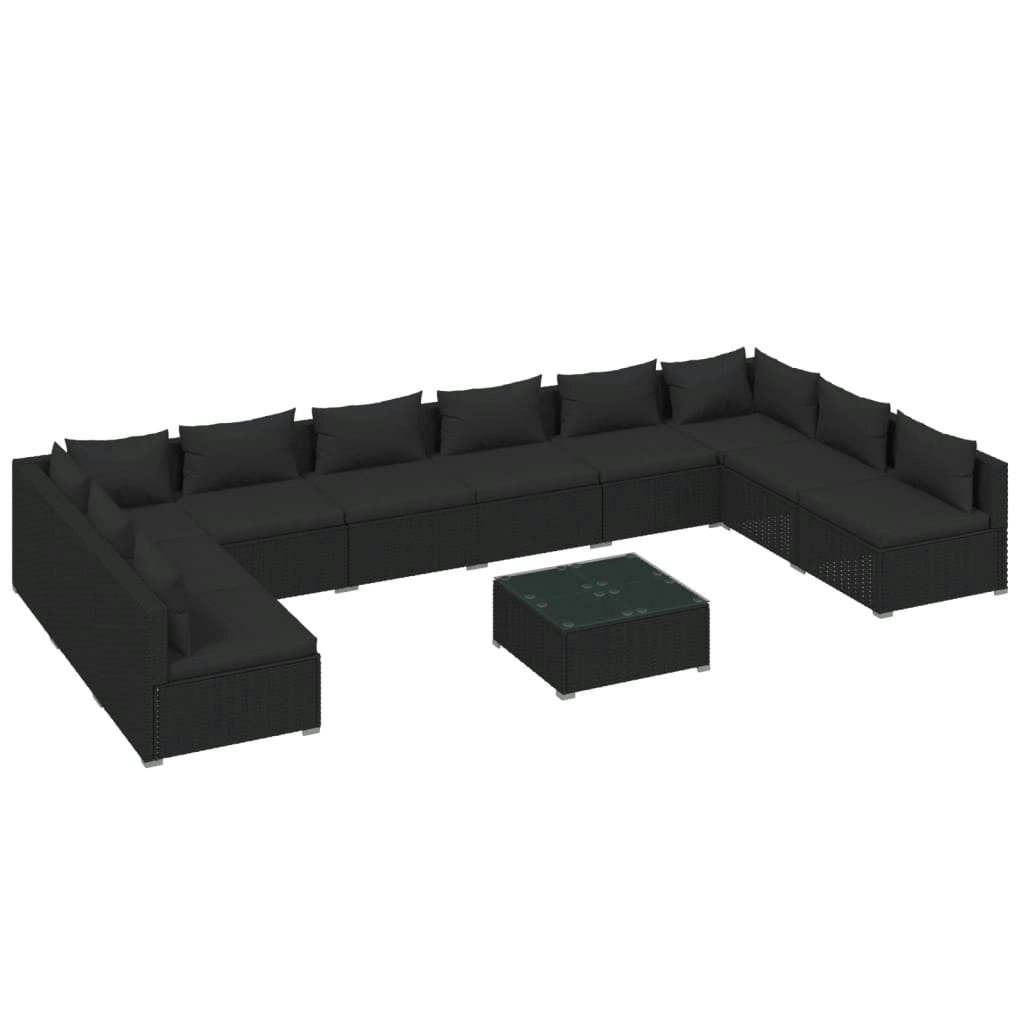 11 Piece Garden Lounge Set with Cushions Poly Rattan Black 3101928