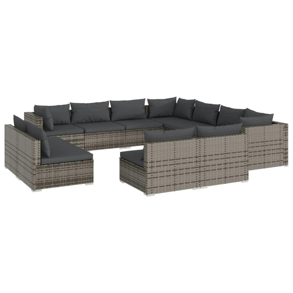 11 Piece Garden Lounge Set with Cushions Grey Poly Rattan 3102829