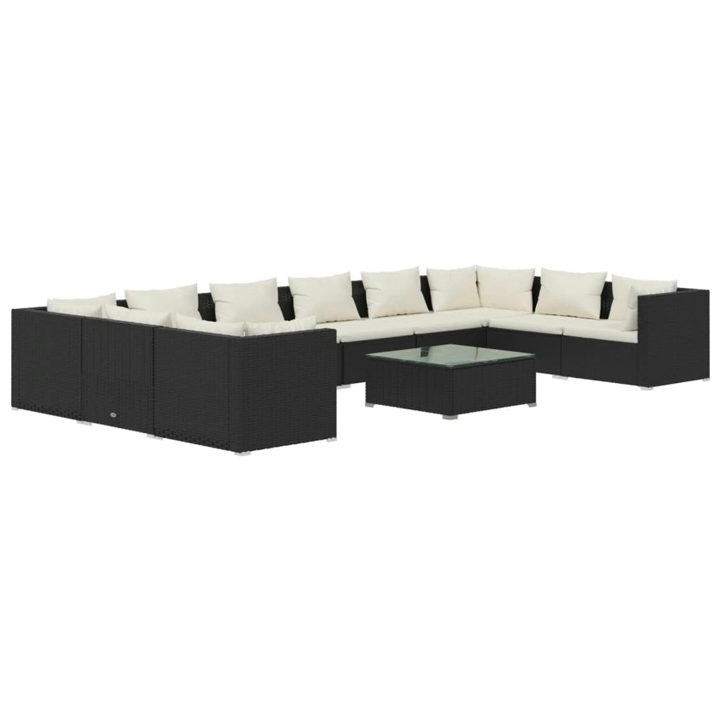 11 Piece Garden Lounge Set with Cushions Poly Rattan Black 3101991