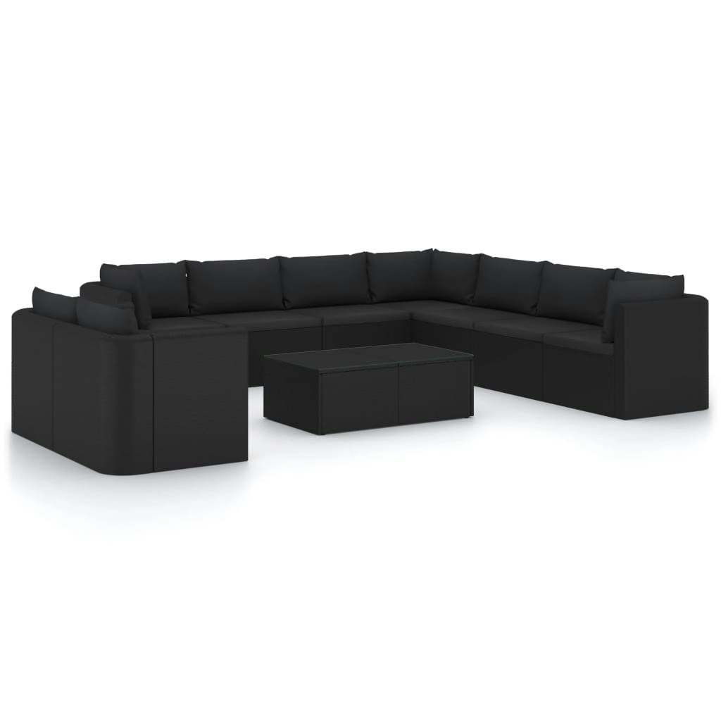 11 Piece Garden Lounge Set with Cushions Poly Rattan Black 3059497