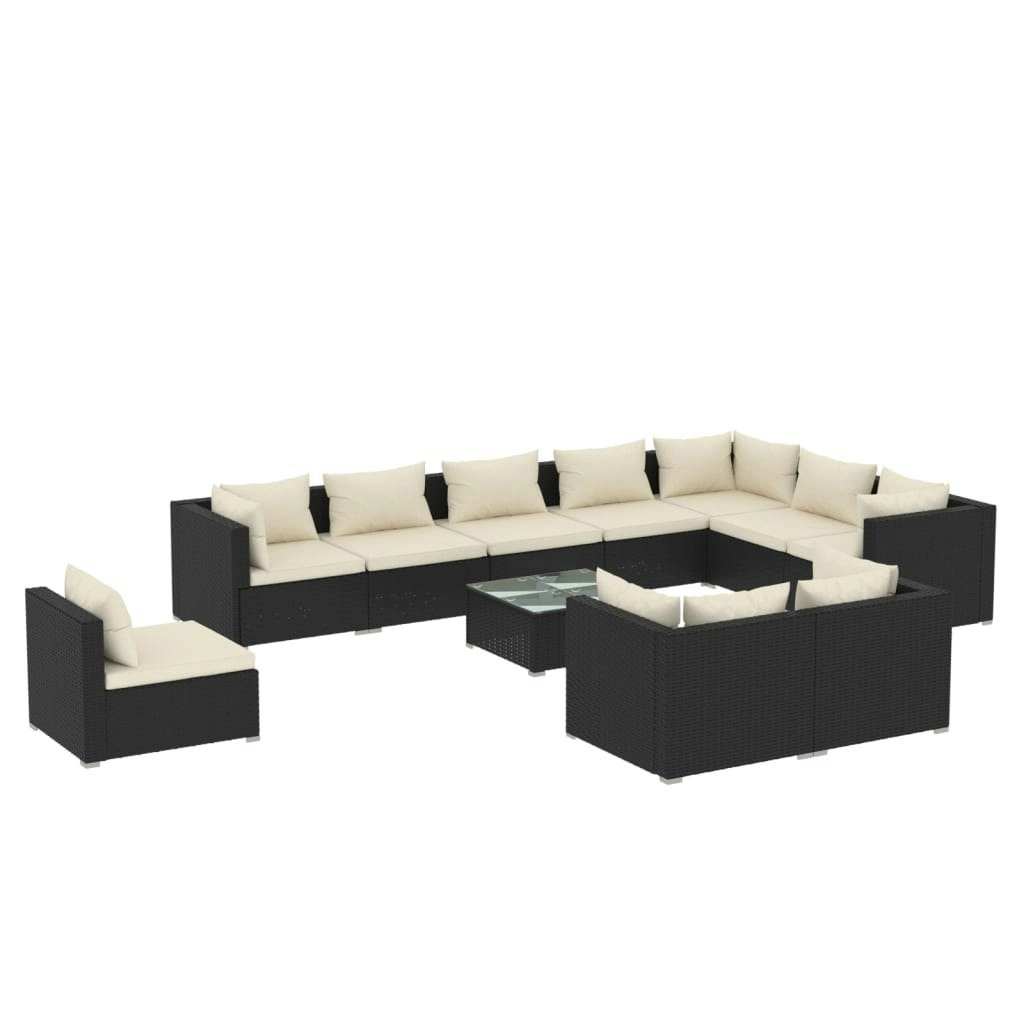 11 Piece Garden Lounge Set with Cushions Poly Rattan Black 3102663