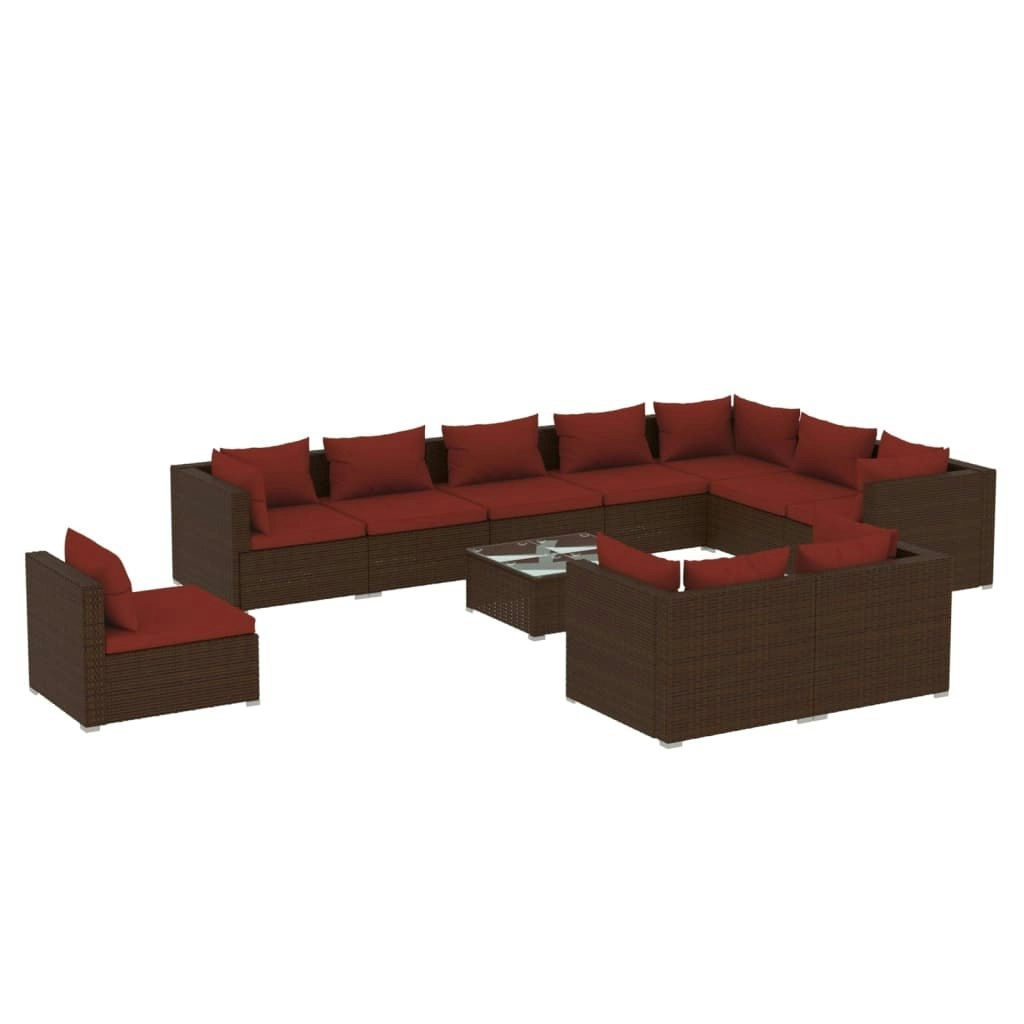 11 Piece Garden Lounge Set with Cushions Poly Rattan Brown 3102667