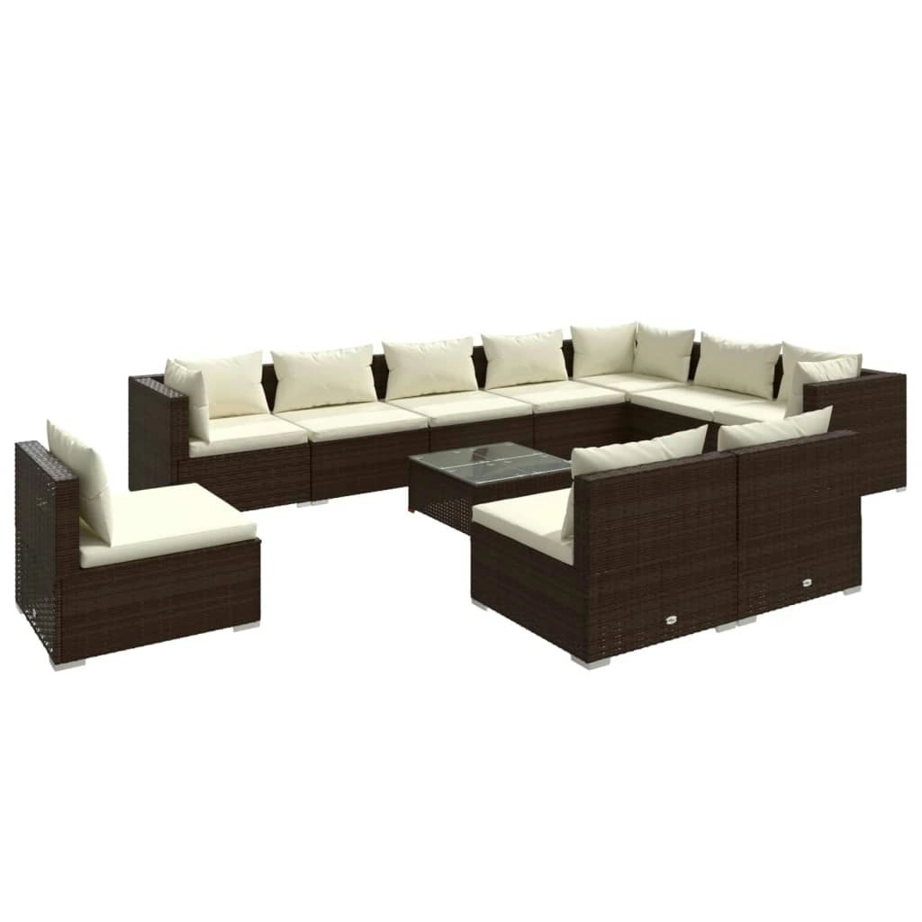 11 Piece Garden Lounge Set with Cushions Poly Rattan Brown 3102602