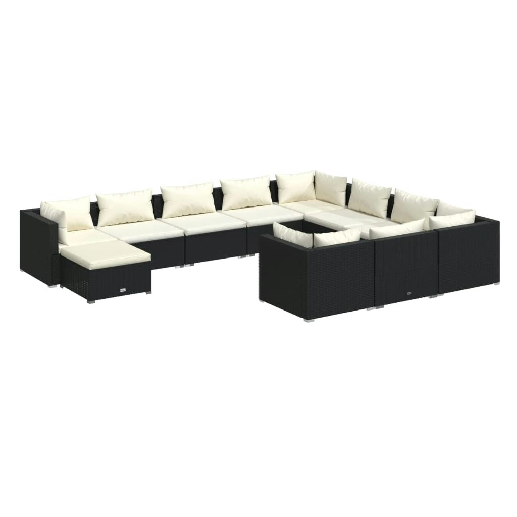 11 Piece Garden Lounge Set with Cushions Poly Rattan Black 3102695