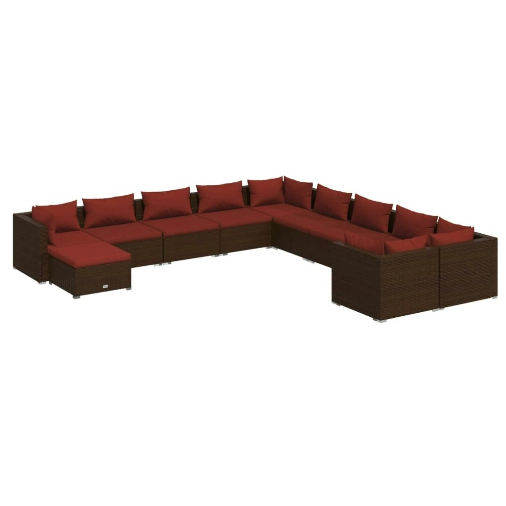 11 Piece Garden Lounge Set with Cushions Poly Rattan Brown 3102707