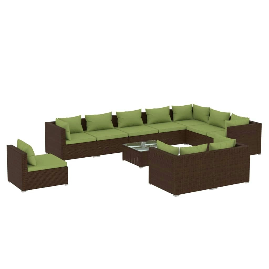 11 Piece Garden Lounge Set with Cushions Poly Rattan Brown 3102668