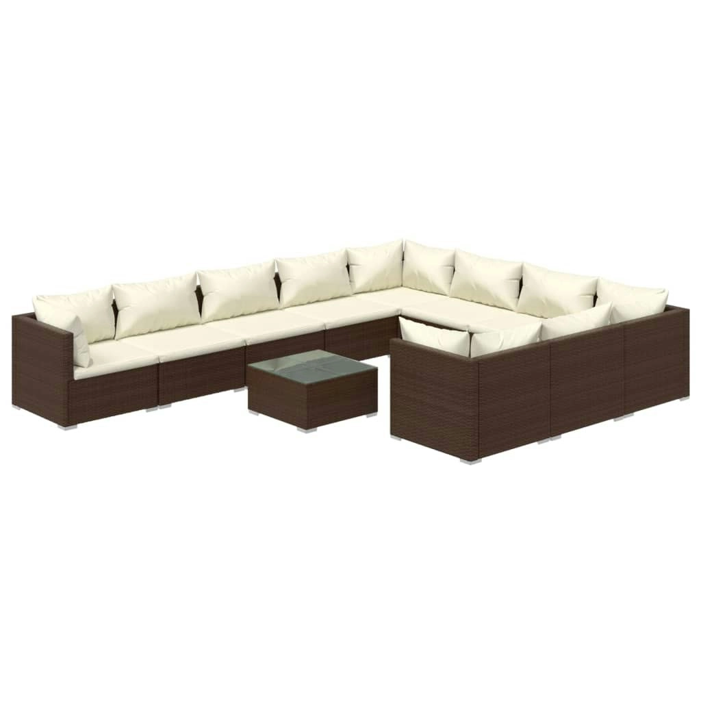 11 Piece Garden Lounge Set with Cushions Poly Rattan Brown 3102786