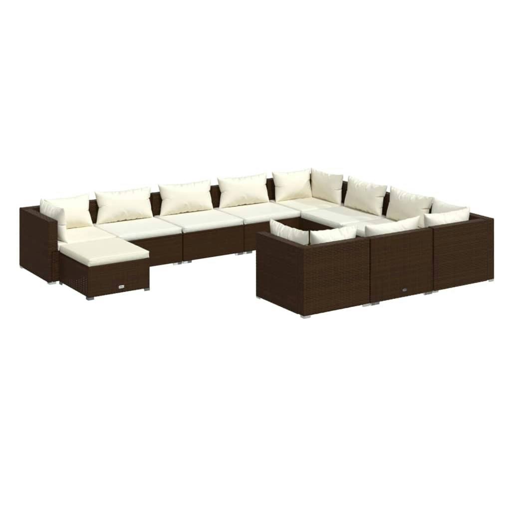 11 Piece Garden Lounge Set with Cushions Poly Rattan Brown 3102698