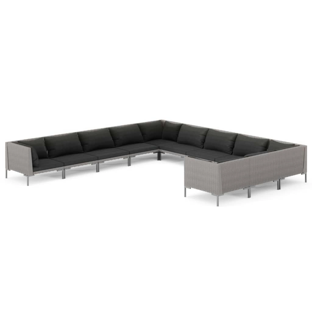 11 Piece Garden Lounge Set with Cushions Poly Rattan Dark Grey 3099916