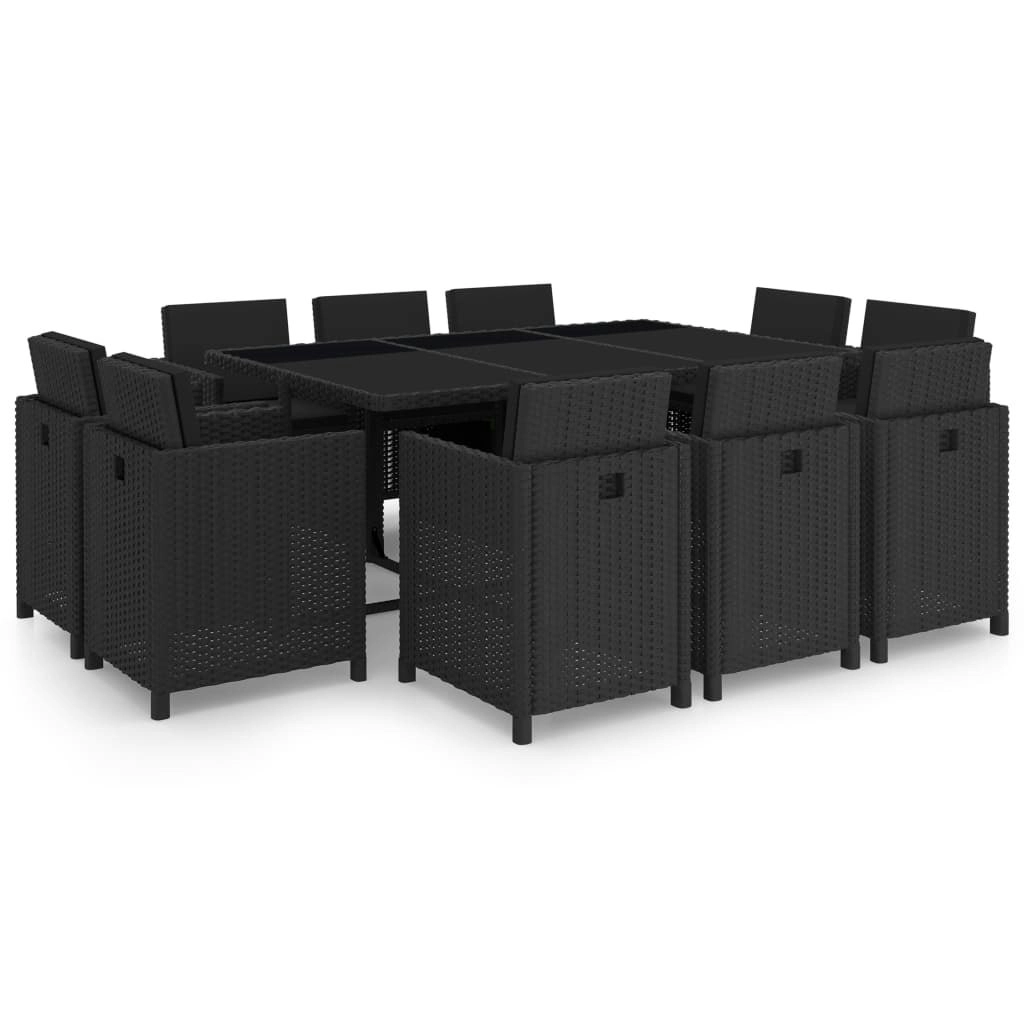 11 Piece Outdoor Dining Set with Cushions Poly Rattan Black 46379