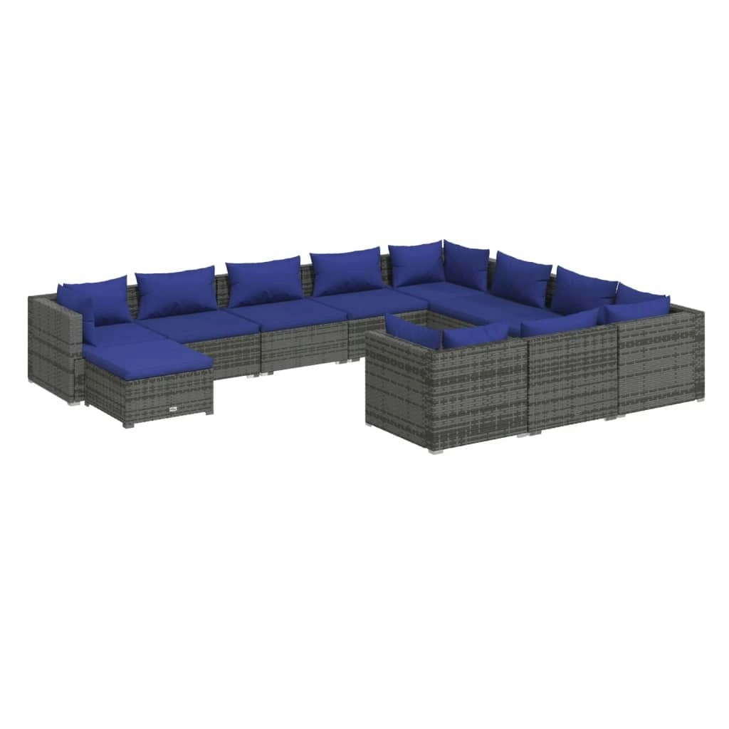 11 Piece Garden Lounge Set with Cushions Poly Rattan Grey 3102702