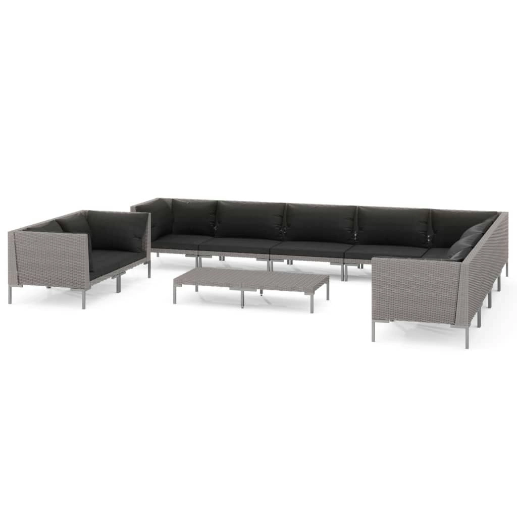 11 Piece Garden Lounge Set with Cushions Poly Rattan Dark Grey 3099899