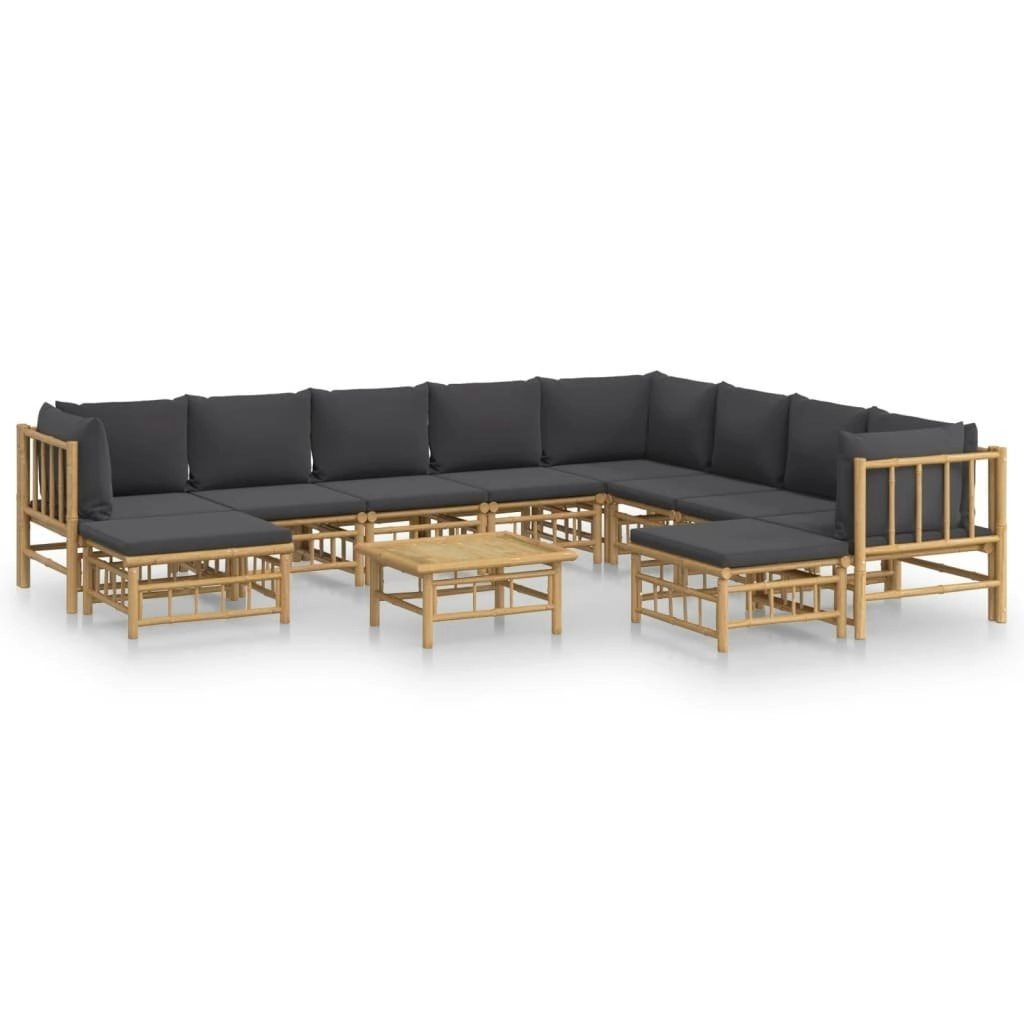 11 Piece Garden Lounge Set with Dark Grey Cushions  Bamboo 3155225