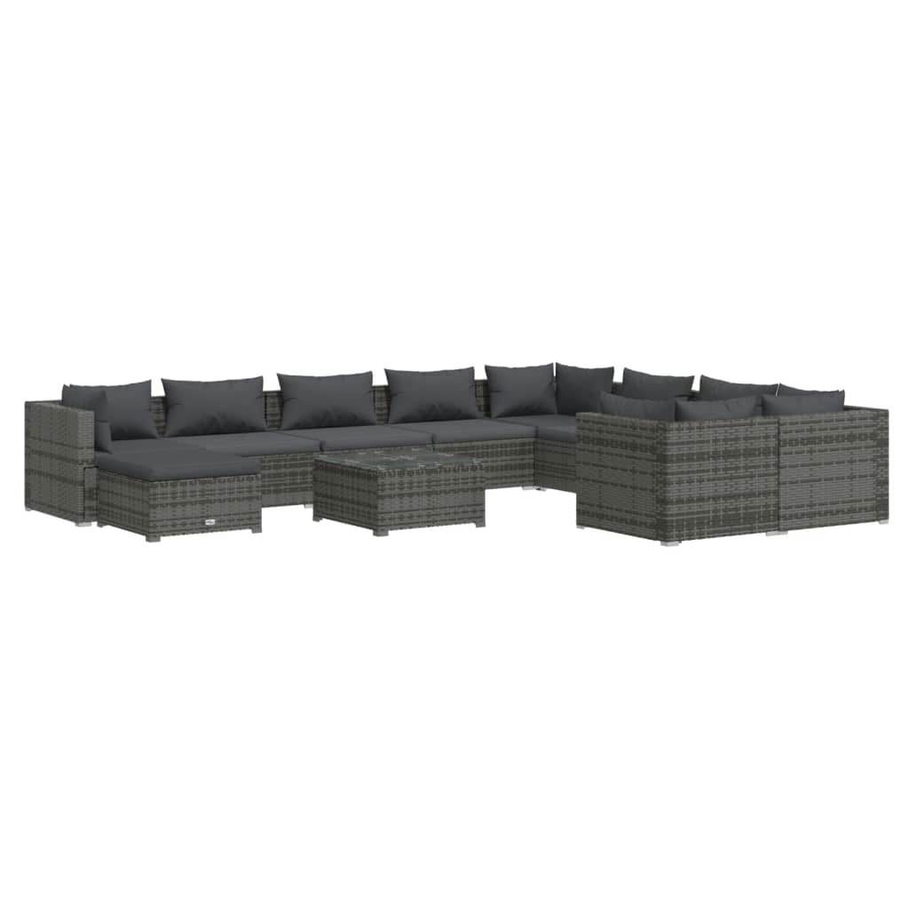 11 Piece Garden Lounge Set with Cushions Poly Rattan Grey 3102693