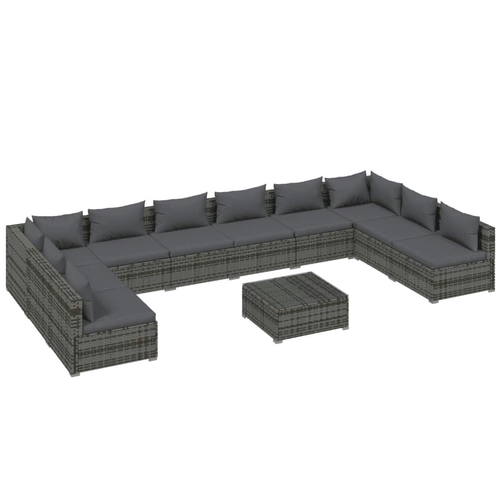 11 Piece Garden Lounge Set with Cushions Poly Rattan Grey 3101933