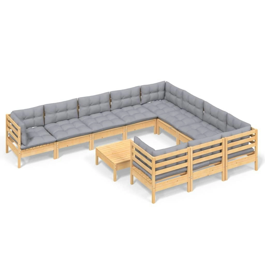 11 Piece Garden Lounge Set with Grey Cushions Pinewood 3097000