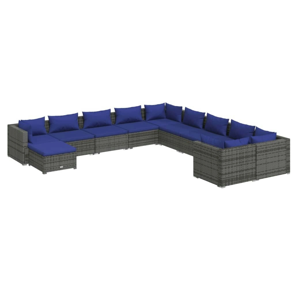 11 Piece Garden Lounge Set with Cushions Poly Rattan Grey 3102710