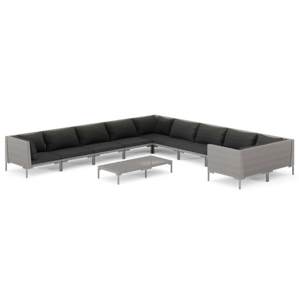 11 Piece Garden Lounge Set with Cushions Poly Rattan Dark Grey 3099915