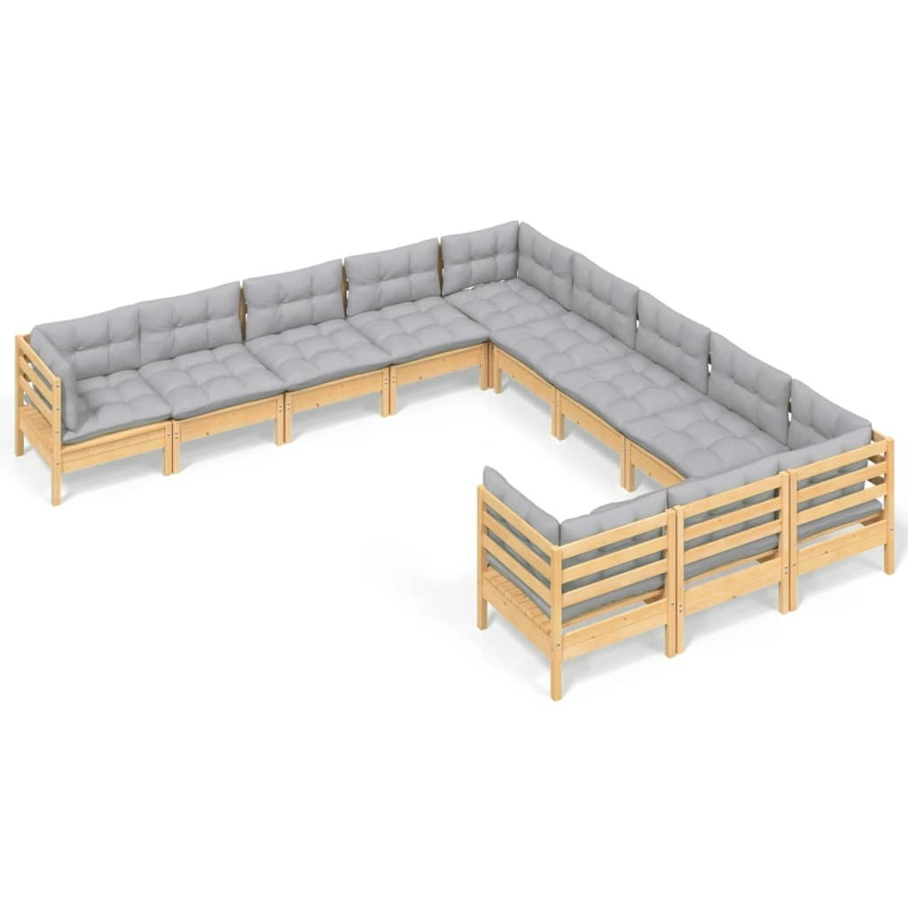 11 Piece Garden Lounge Set with Grey Cushions Pinewood 3097018