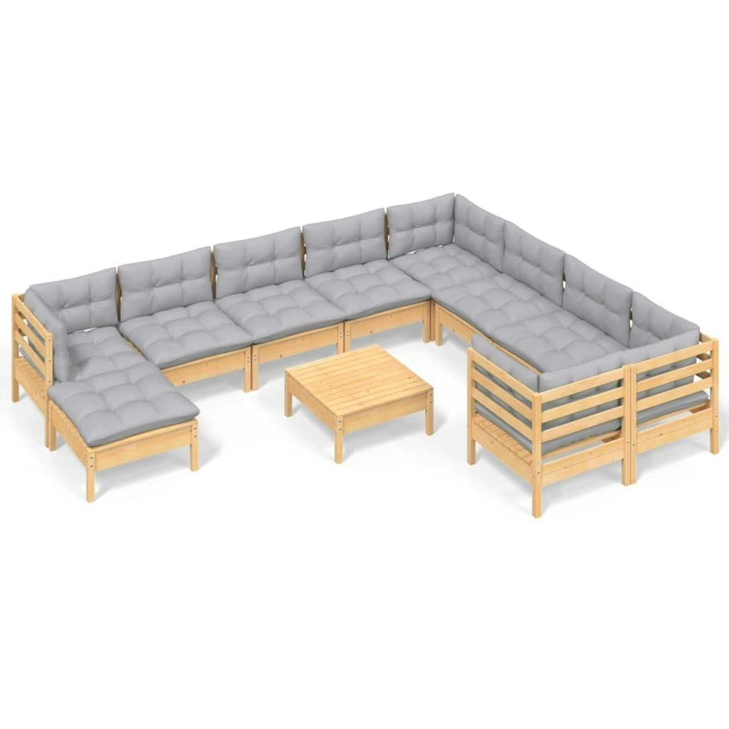 11 Piece Garden Lounge Set with Grey Cushions Pinewood 3097036