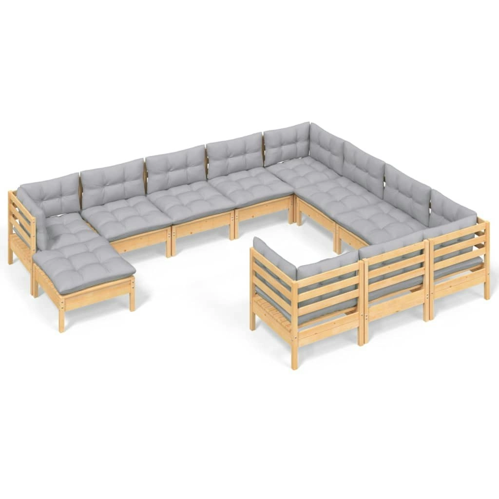 11 Piece Garden Lounge Set with Grey Cushions Pinewood 3097042