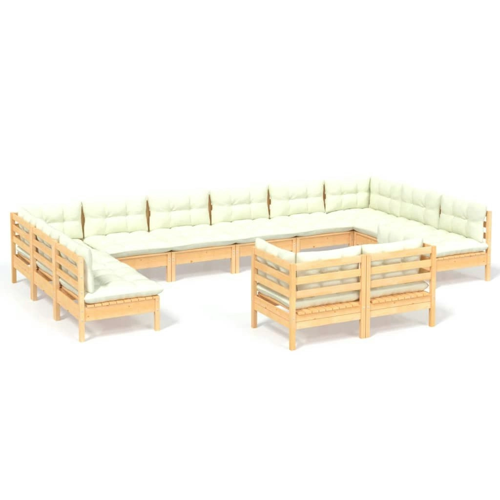 12 Piece Garden Lounge Set with Cream Cushions Solid Pinewood 3097271