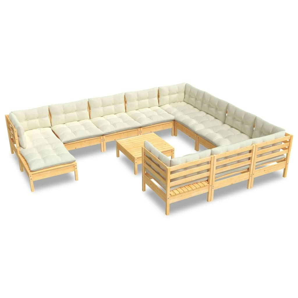 12 Piece Garden Lounge Set with Cream Cushions Pinewood 3097049