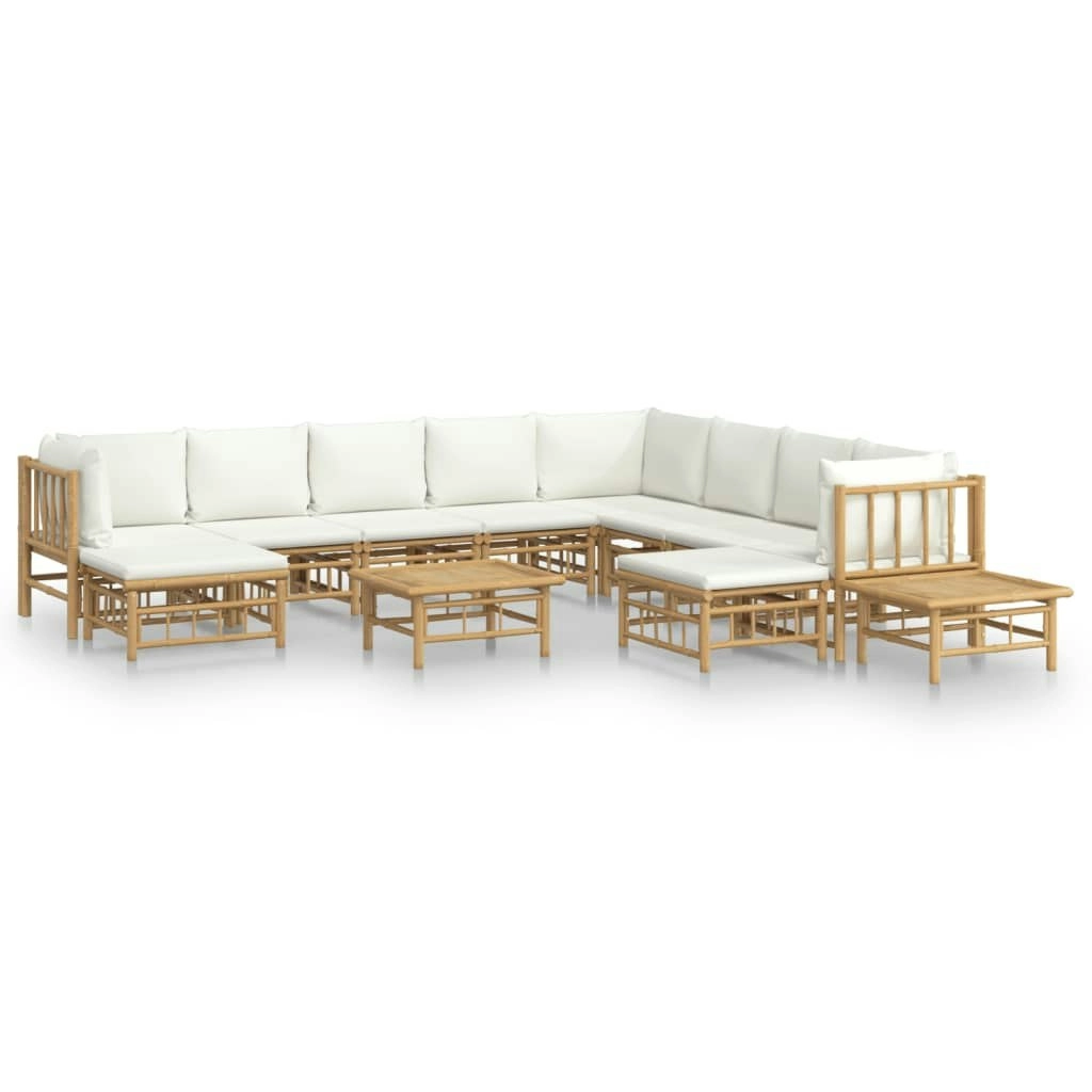 12 Piece Garden Lounge Set with Cream White Cushions  Bamboo 3155195