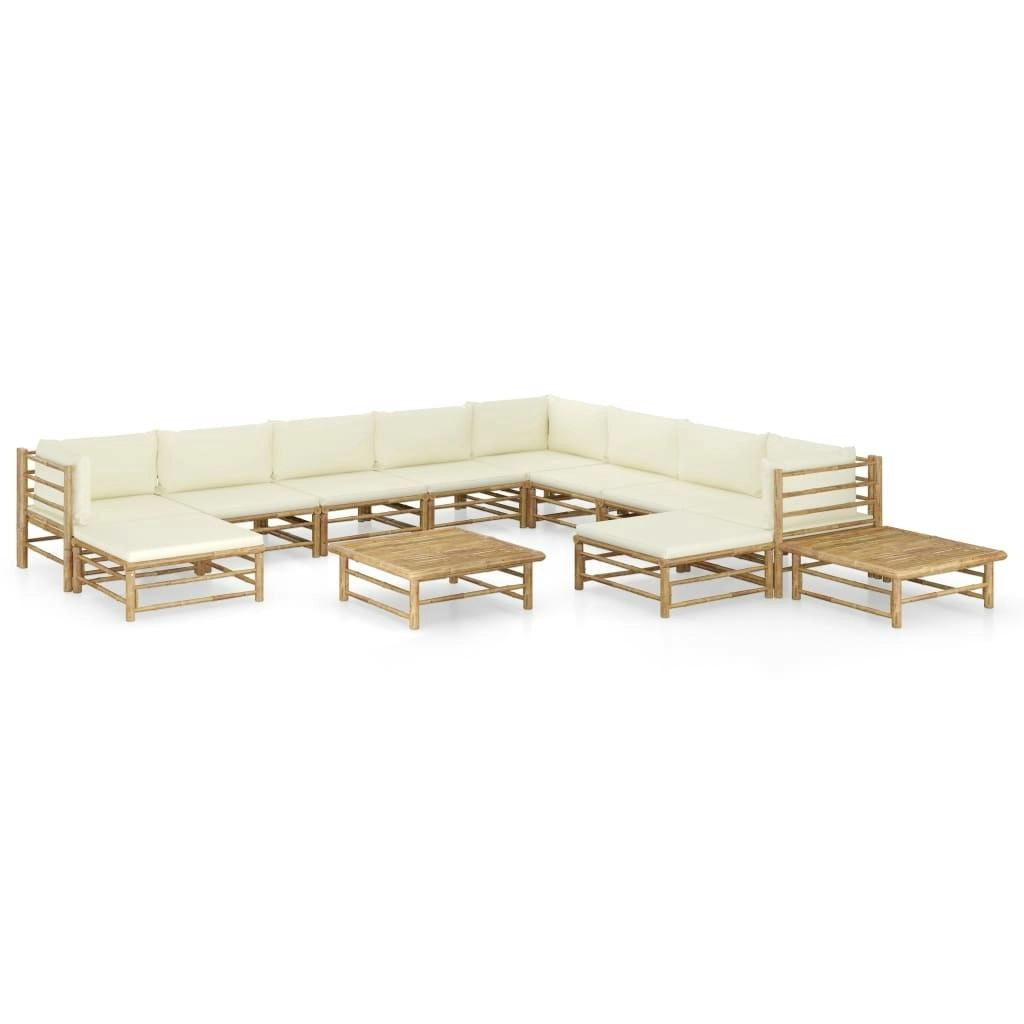 12 Piece Garden Lounge Set with Cream White Cushions Bamboo 3058227