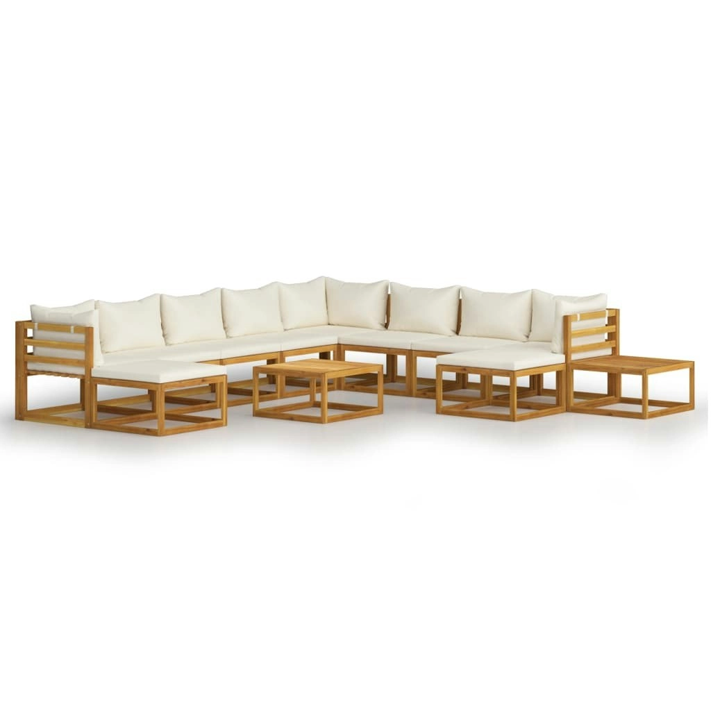 12 Piece Garden Lounge Set with Cushion Cream Solid Acacia Wood 3057650