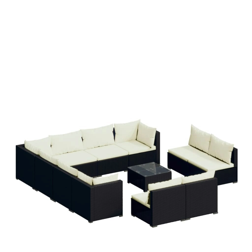 12 Piece Garden Lounge Set with Cushions Black Poly Rattan 3102831