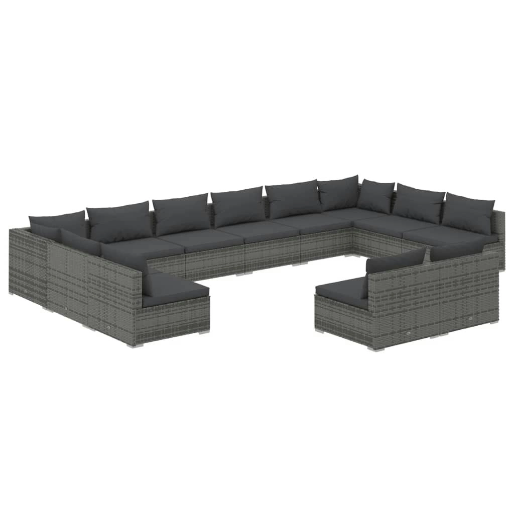 12 Piece Garden Lounge Set with Cushions Grey Poly Rattan 3102141