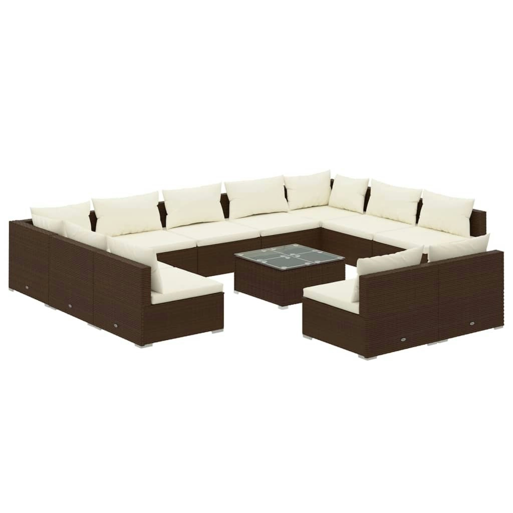 12 Piece Garden Lounge Set with Cushions Brown Poly Rattan 3102130