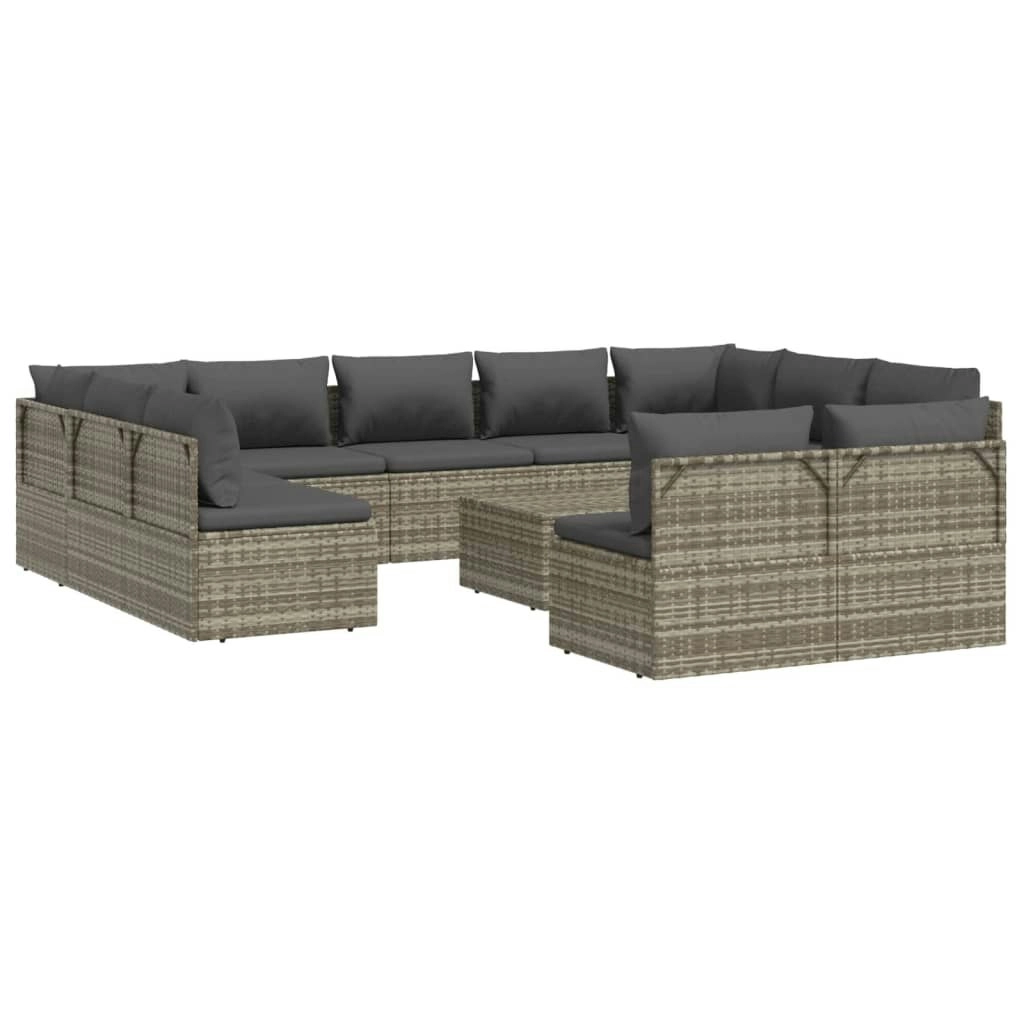 12 Piece Garden Lounge Set with Cushions Grey Poly Rattan 3157346