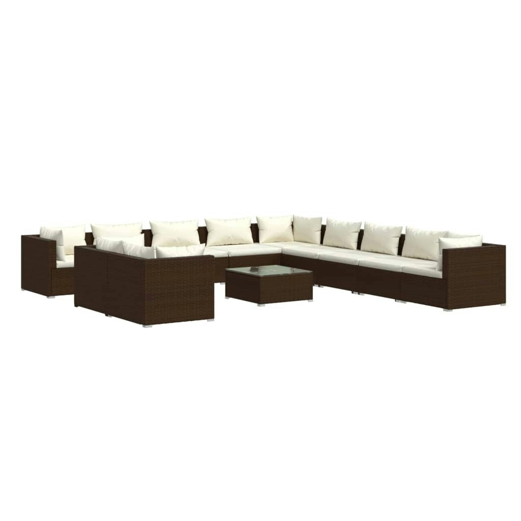 12 Piece Garden Lounge Set with Cushions Brown Poly Rattan 3102538