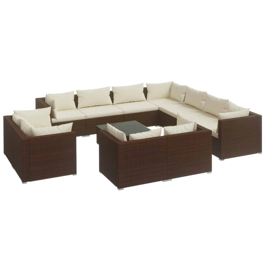 12 Piece Garden Lounge Set with Cushions Brown Poly Rattan 3102882