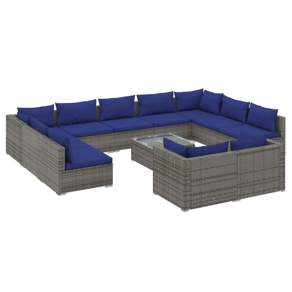 12 Piece Garden Lounge Set with Cushions Grey Poly Rattan 3102086