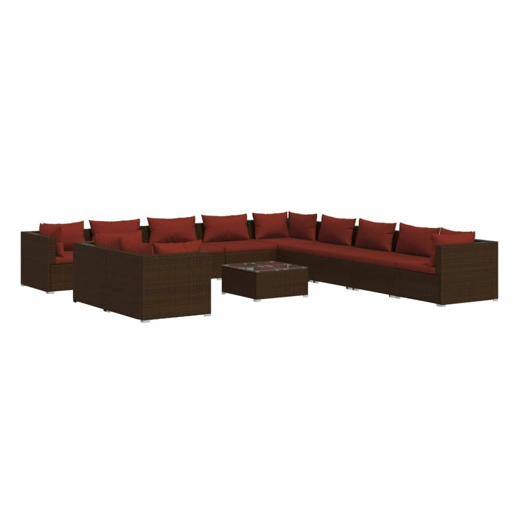 12 Piece Garden Lounge Set with Cushions Brown Poly Rattan 3102539