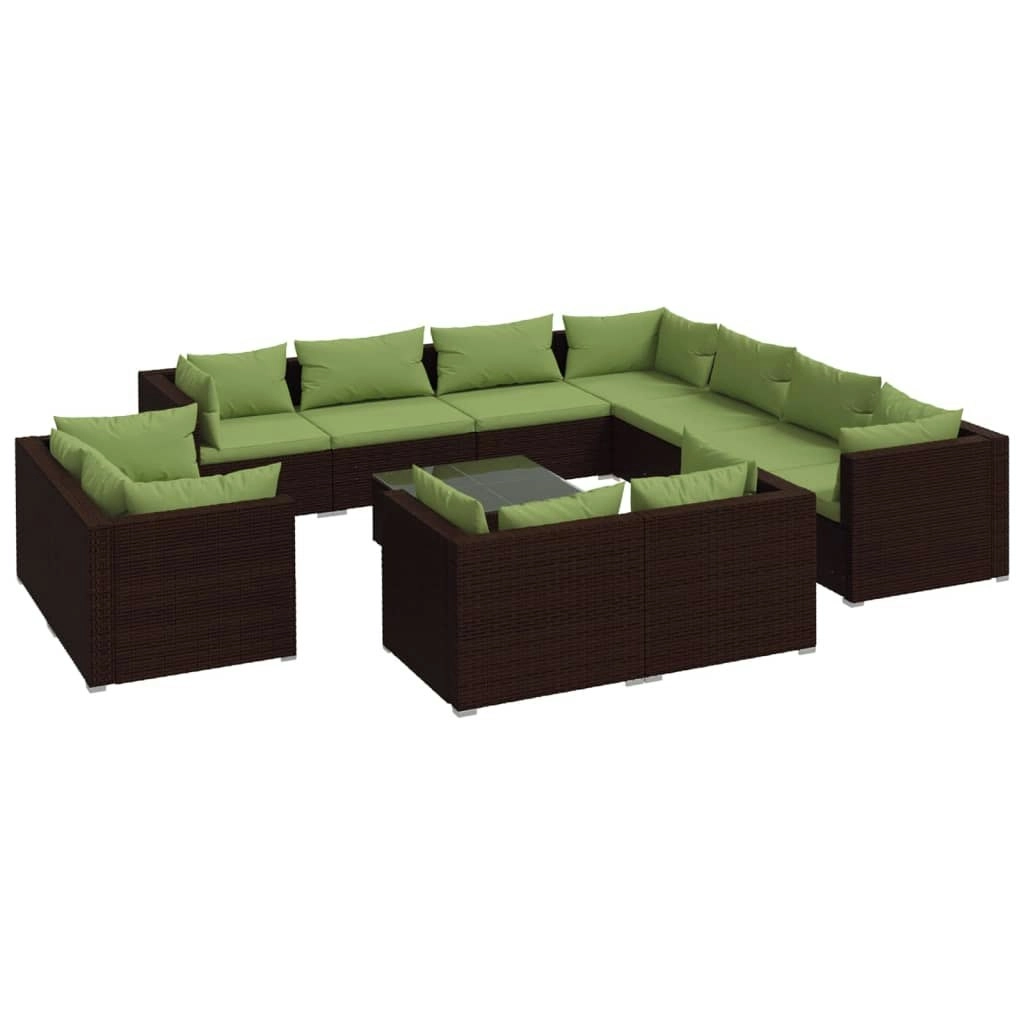 12 Piece Garden Lounge Set with Cushions Brown Poly Rattan 3102884