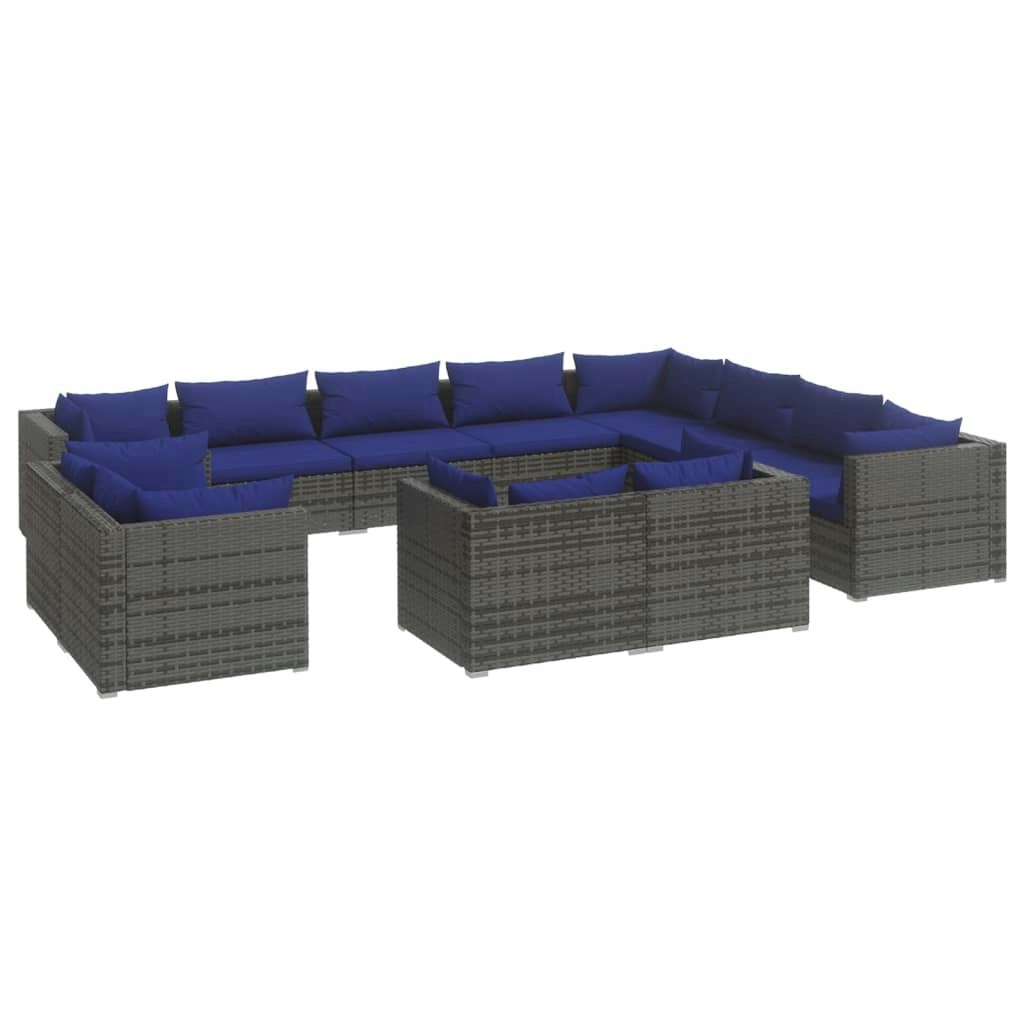 12 Piece Garden Lounge Set with Cushions Grey Poly Rattan 3102894