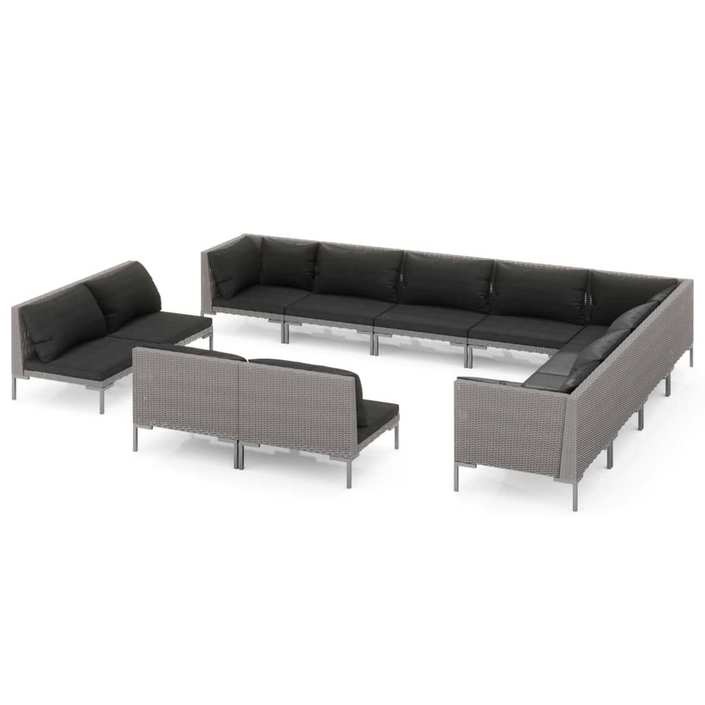 12 Piece Garden Lounge Set with Cushions Poly Rattan Dark Grey 3099892