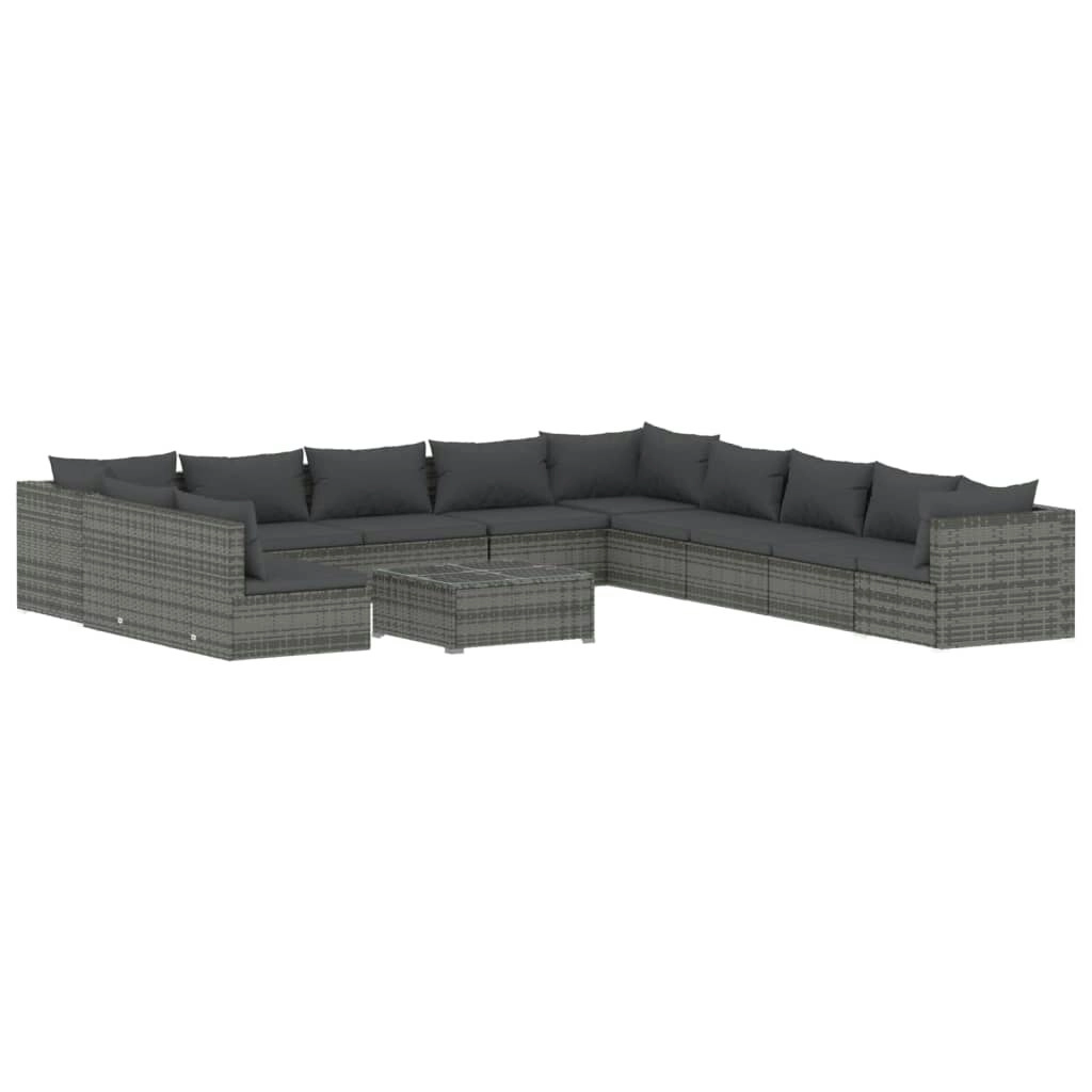 12 Piece Garden Lounge Set with Cushions Grey Poly Rattan 3102461