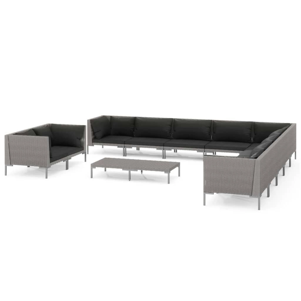 12 Piece Garden Lounge Set with Cushions Poly Rattan Dark Grey 3099901