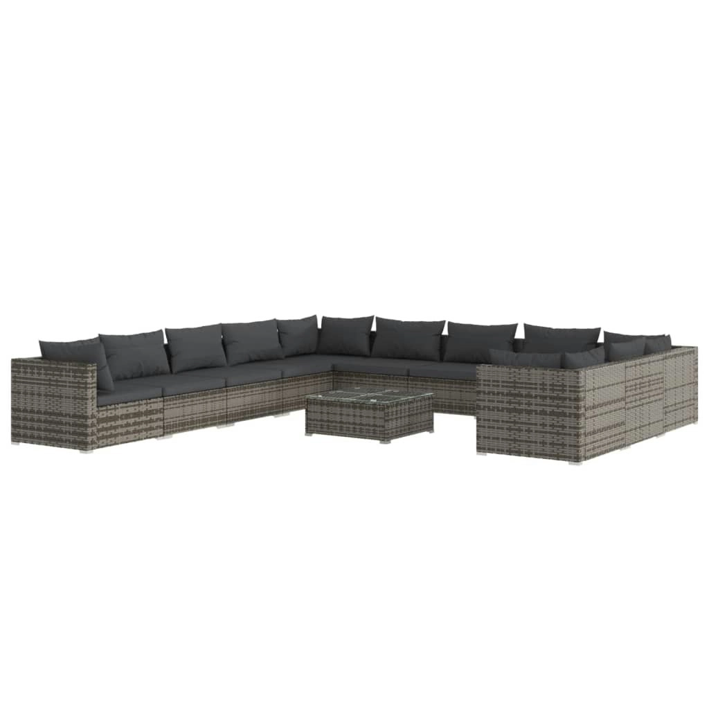 12 Piece Garden Lounge Set with Cushions Poly Rattan Grey 3102821