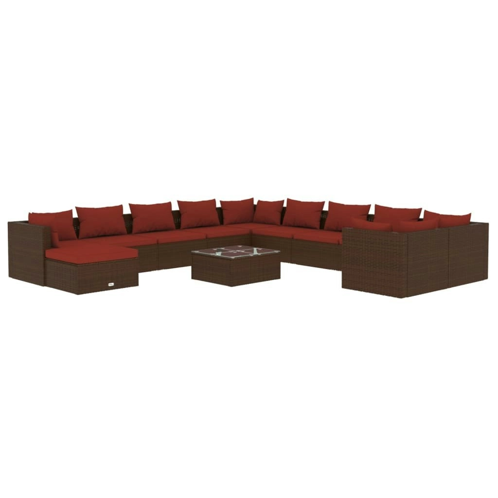 12 Piece Garden Lounge Set with Cushions Poly Rattan Brown 3102723