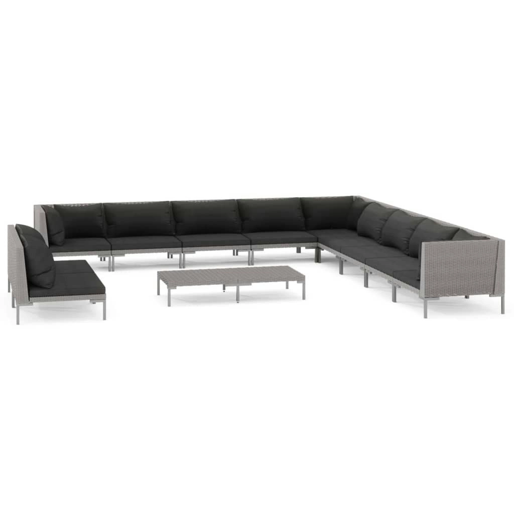 12 Piece Garden Lounge Set with Cushions Poly Rattan Dark Grey 3099891