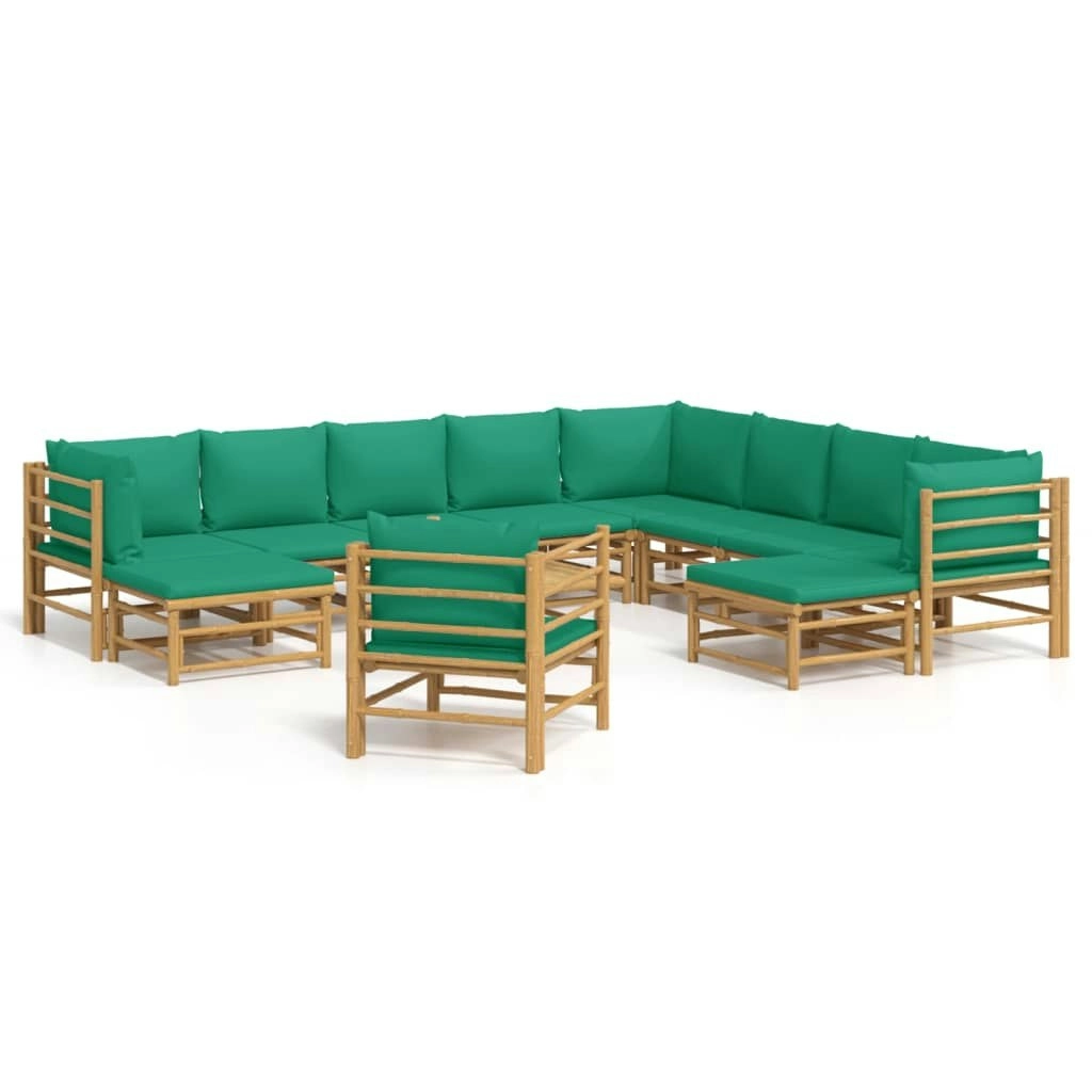 12 Piece Garden Lounge Set with Green Cushions  Bamboo 3155162