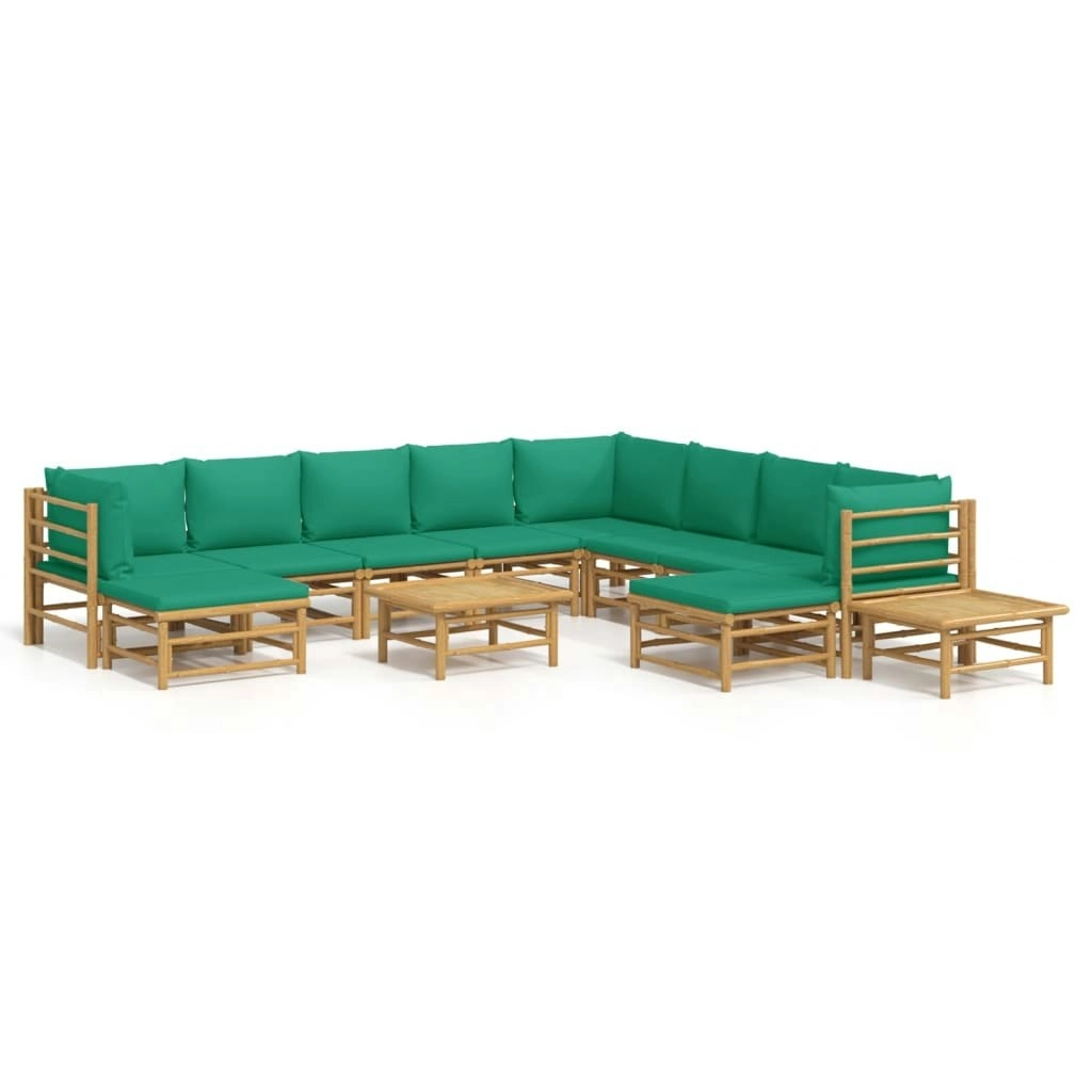 12 Piece Garden Lounge Set with Green Cushions  Bamboo 3155163