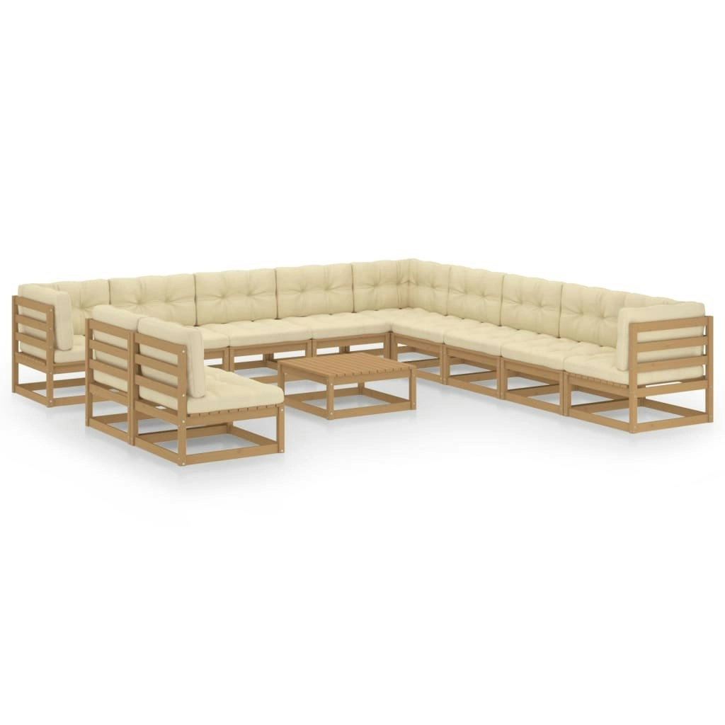 12 Piece Garden Lounge Set&Cushions Honey Brown Solid Pinewood 3076932